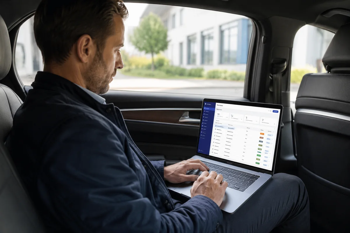 Sachverständiger nutzt GutachterSoft am Laptop