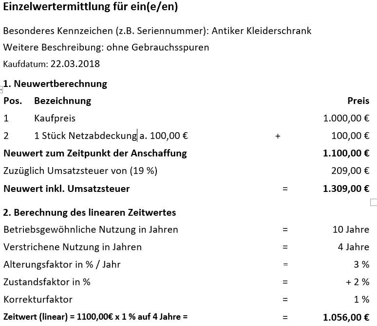 Beispielrechnung einer Einzelwertermittlung